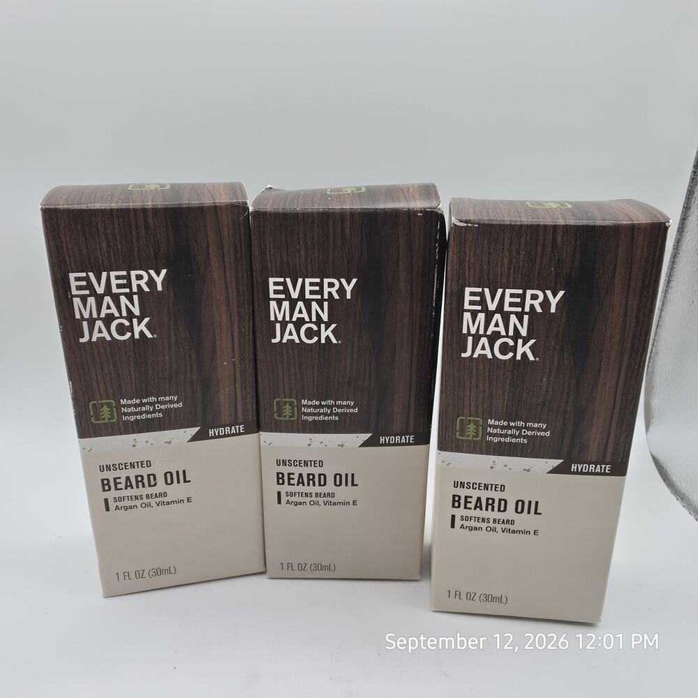 Every Man Jack Unscented Beard Oil for Men Fragrance Free Qty 3 Argan Oil Soften